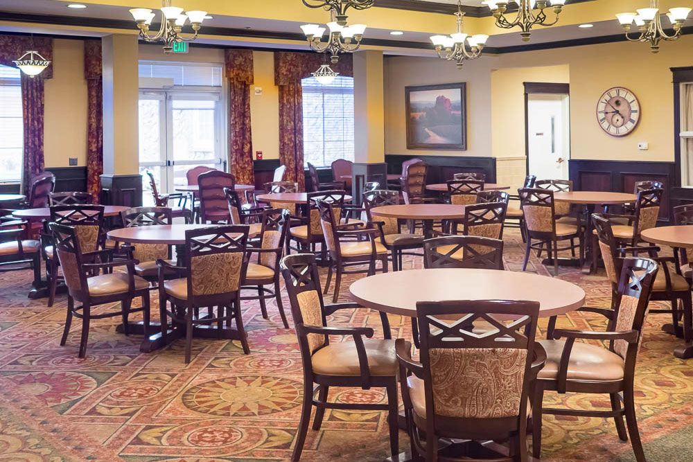 Interior view of the dining area at The Bridge At Alamosa senior living community.