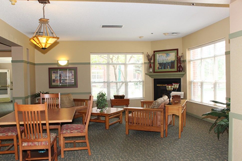Interior view of MainStreet Lodge senior living community featuring elegant architecture and decor.