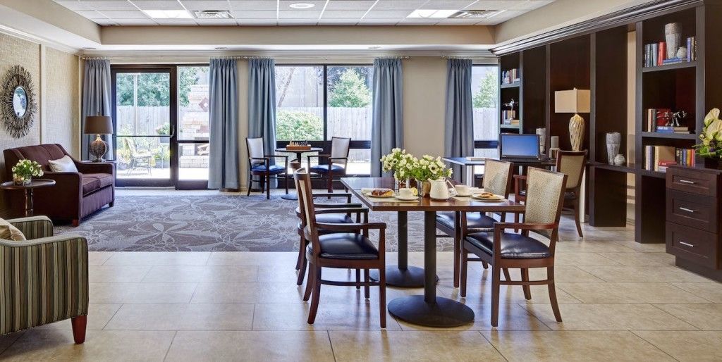 Interior view of Fairmont Care senior living community featuring modern decor and amenities.