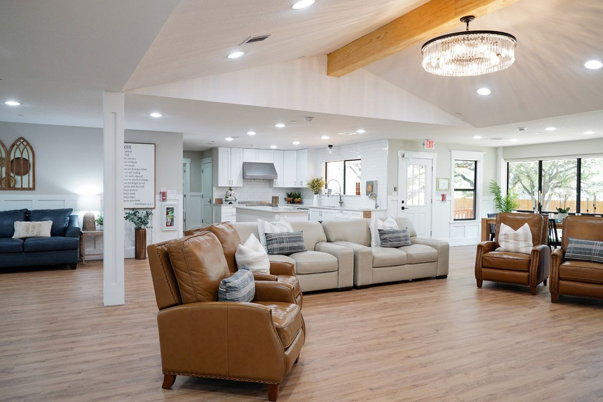 Interior view of Platinum Resort Assisted Living and Memory Care with modern furniture and design.