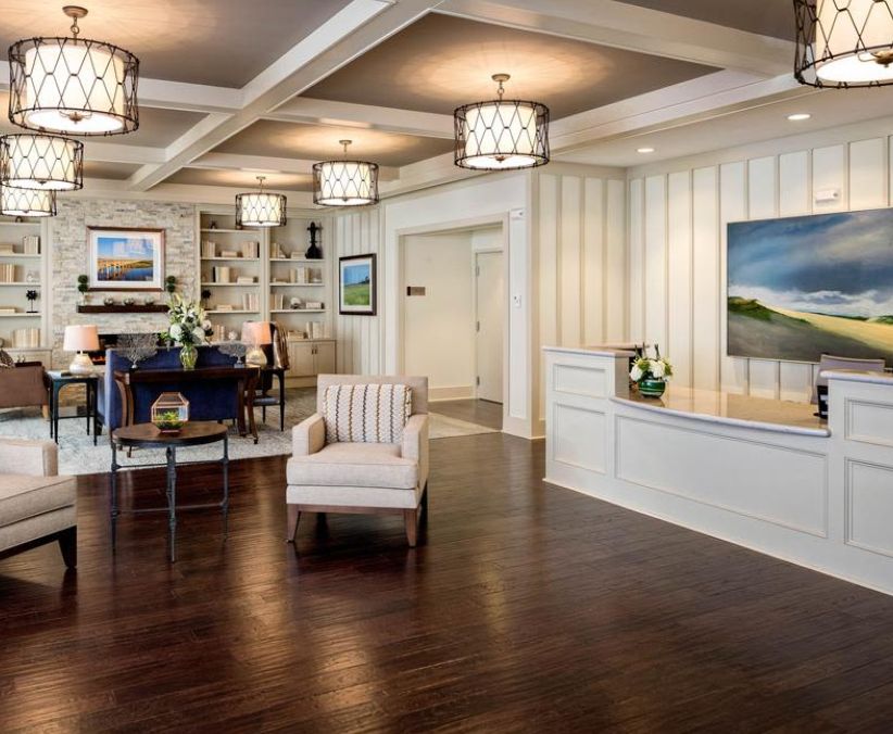 Interior view of Maplewood at Mill Hill senior living community featuring elegant decor and furnishings.