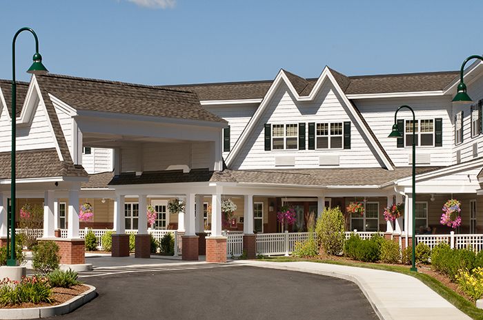 Senior living community, Brightview Concord River, featuring modern architecture in a suburban setting.