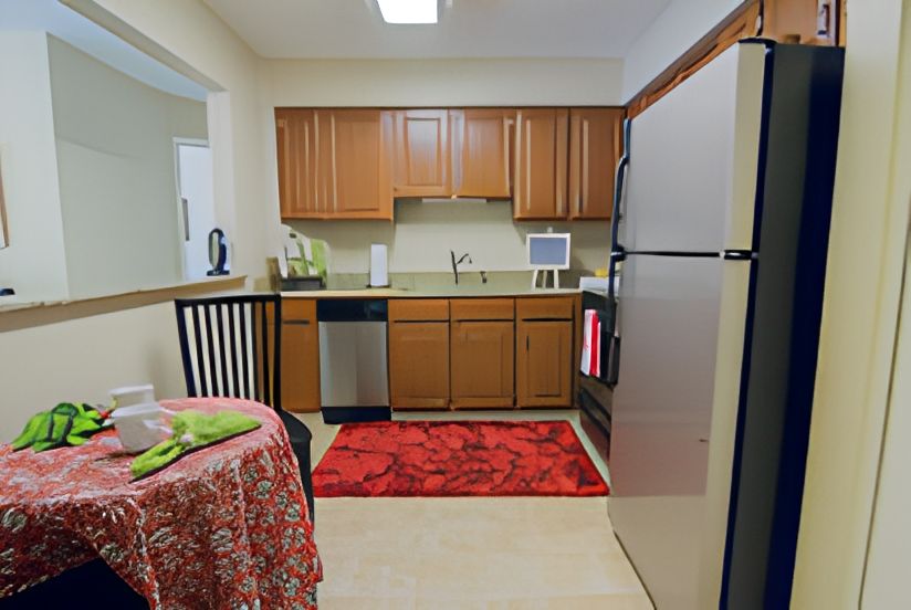Interior view of a modern kitchen in Brookdale Westlake Hills senior living community.