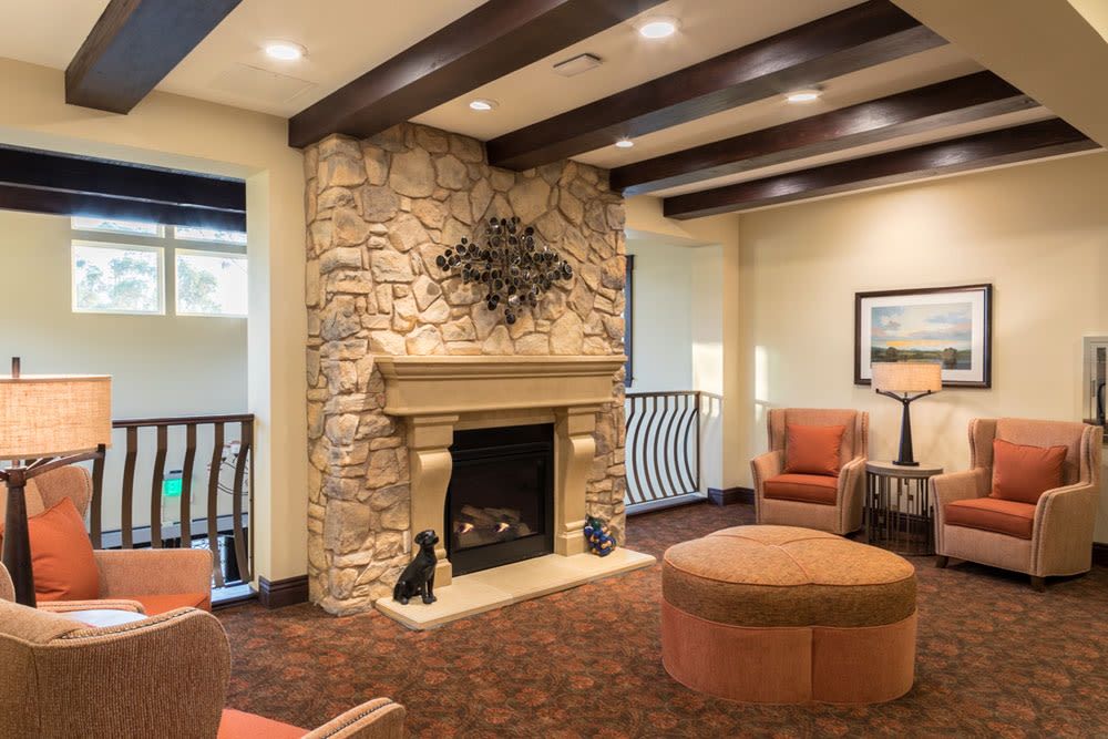 Interior view of Mariposa at Ellwood Shores senior living community featuring elegant decor.
