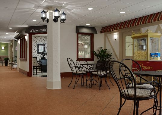Interior view of Alden Estates of Naperville senior living community featuring dining area.