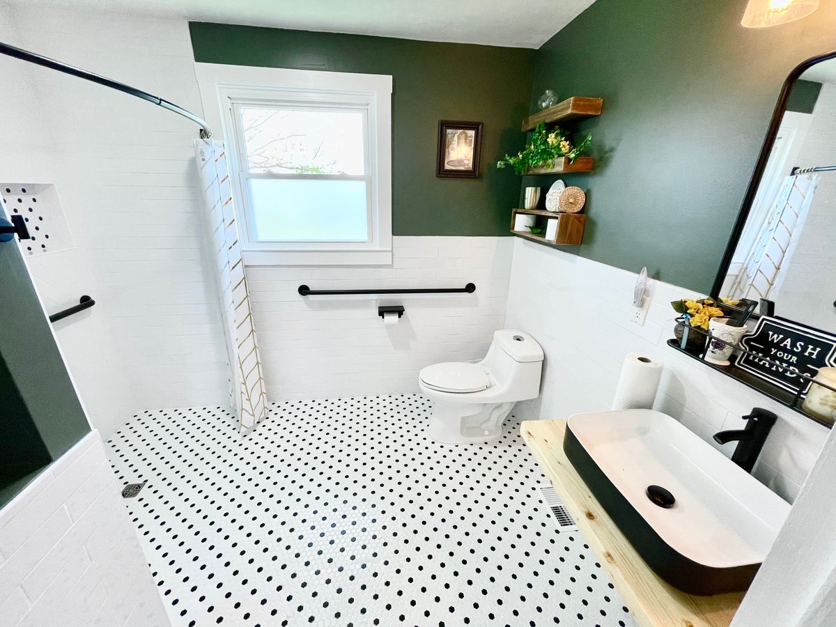 Indoor view of Silver Lining Home and Care senior living community featuring bathroom decor.
