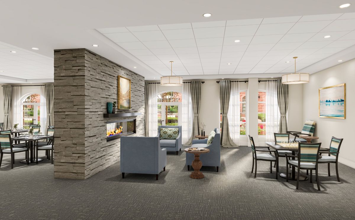 Interior view of The Residence At Boylston Place, a senior living community with elegant decor.