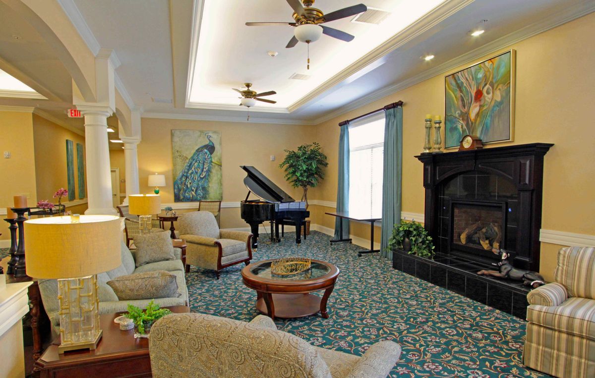 Interior view of Benton House Of Tiffany Springs senior living community featuring elegant decor.