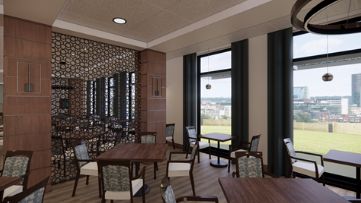 Interior view of Westmont of Culver City senior living community featuring dining room and cafe.
