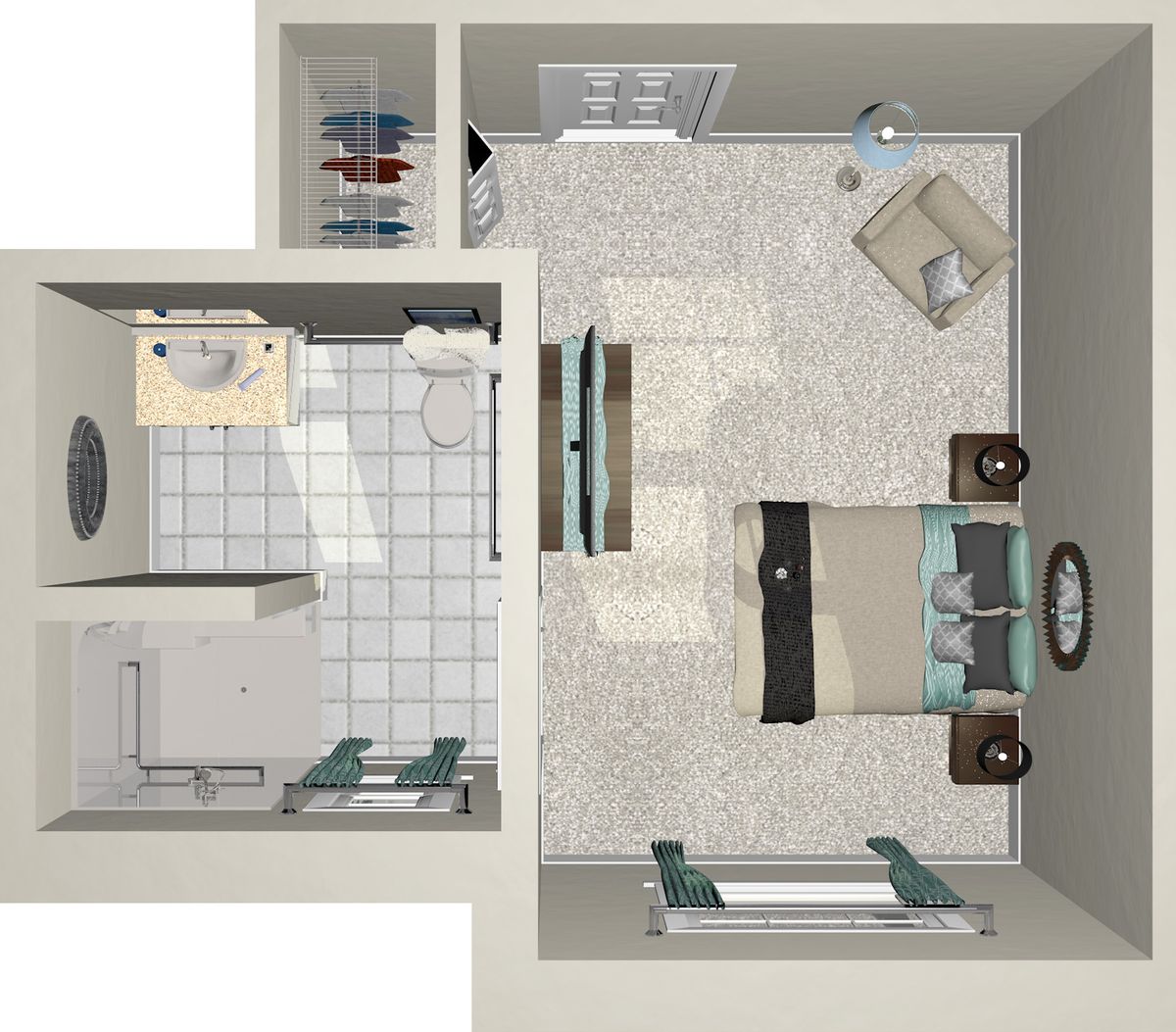 CAD diagram of the indoor furniture layout at Addington Place of Clarkston senior living community.