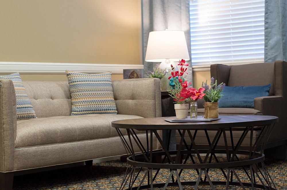 Interior view of Court At Round Rock senior living community featuring stylish furniture and decor.