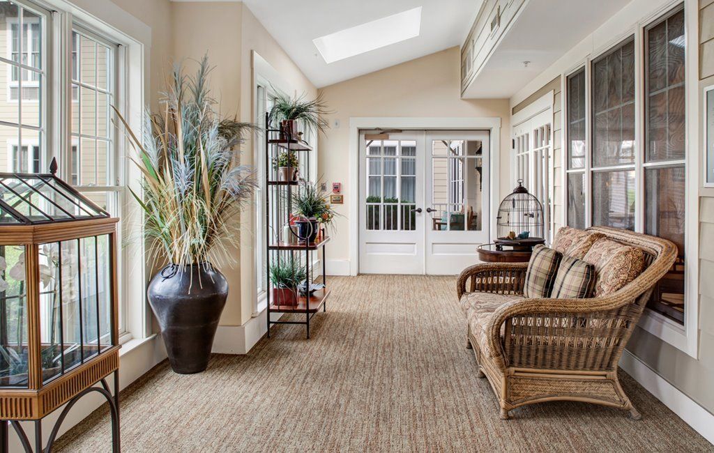 Interior view of Sunrise Assisted Living in Overland Park featuring elegant decor and architecture.