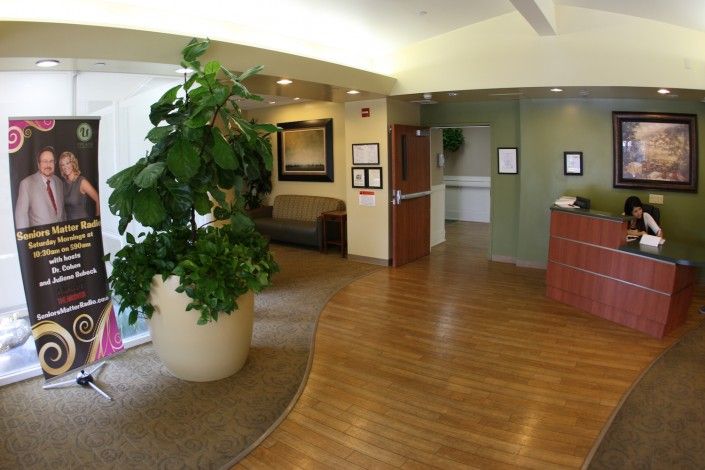Senior living community interior at Upland Rehabilitation and Care Center with modern decor.