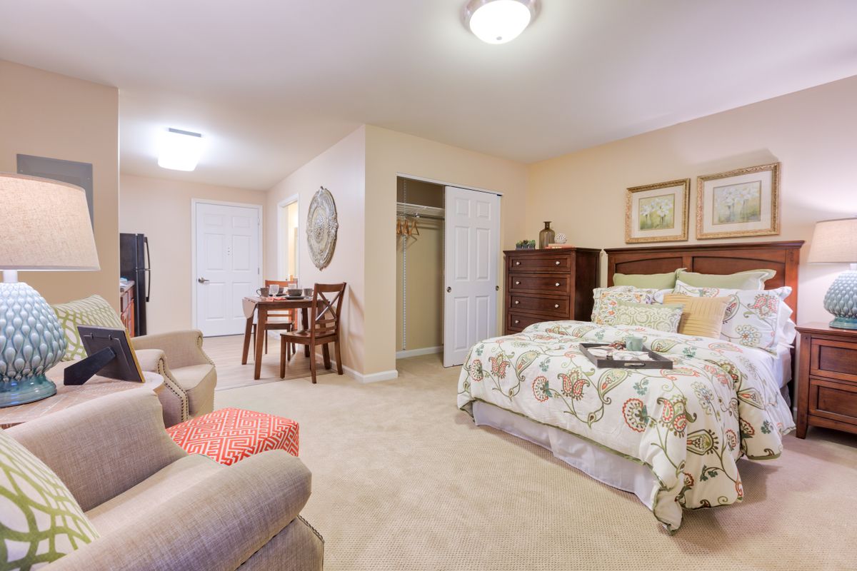 Interior view of The Homestead at Hickory View Retirement Community with cozy decor and furniture.