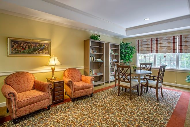 Interior of Brookdale Belle Meade senior living community featuring elegant home decor and furniture.