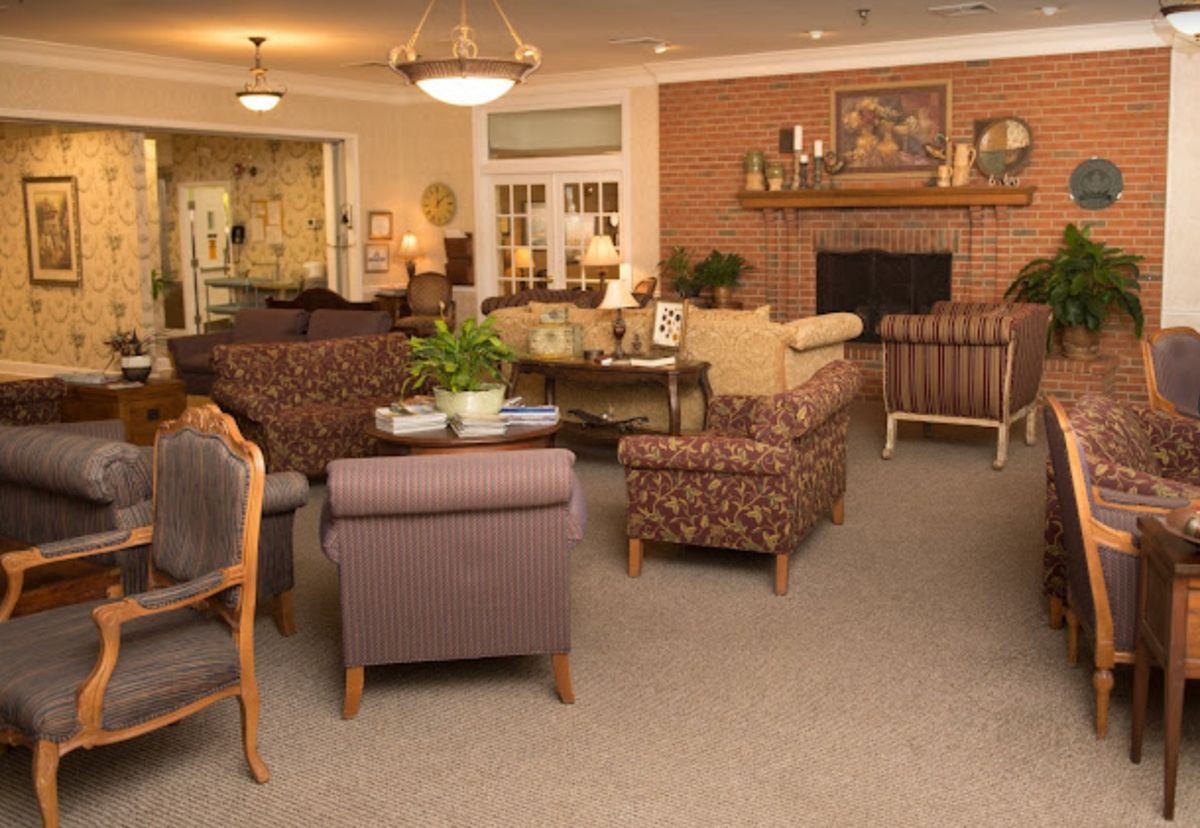 Interior view of Stones River Manor senior living community featuring modern architecture and decor.
