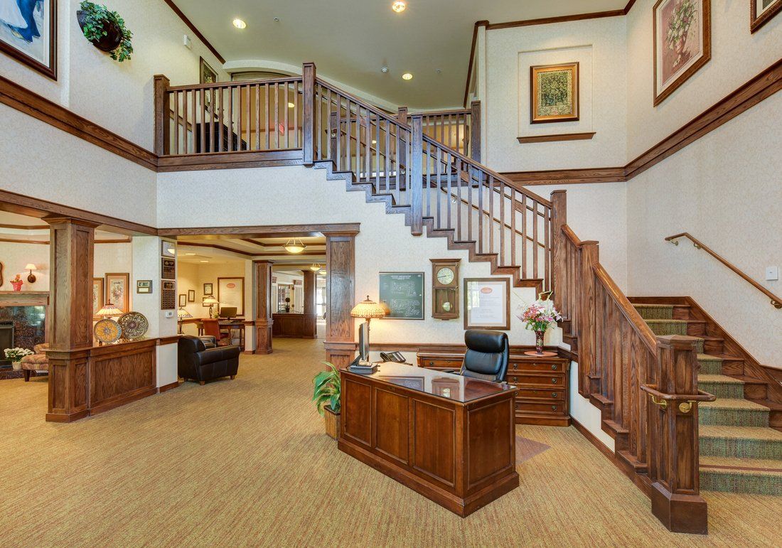 Interior view of Sunrise of Rocklin senior living community featuring modern architecture and design.