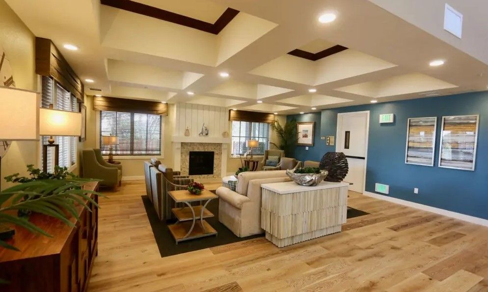 Interior view of Westwind Memory Care senior living community featuring elegant decor and architecture.