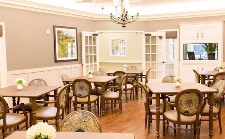 Interior view of Bader House, a senior living community in Georgetown, featuring dining area and decor.