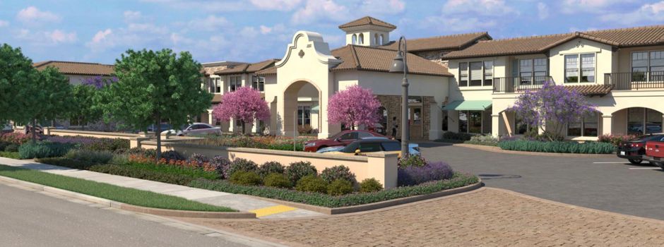Senior living community, Oakmont Of Camarillo, featuring modern architecture and transportation facilities.