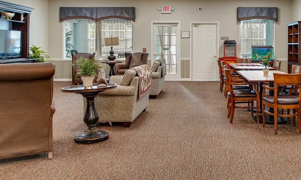 Senior living community interior at Hickory Gardens featuring elegant furniture and decor.