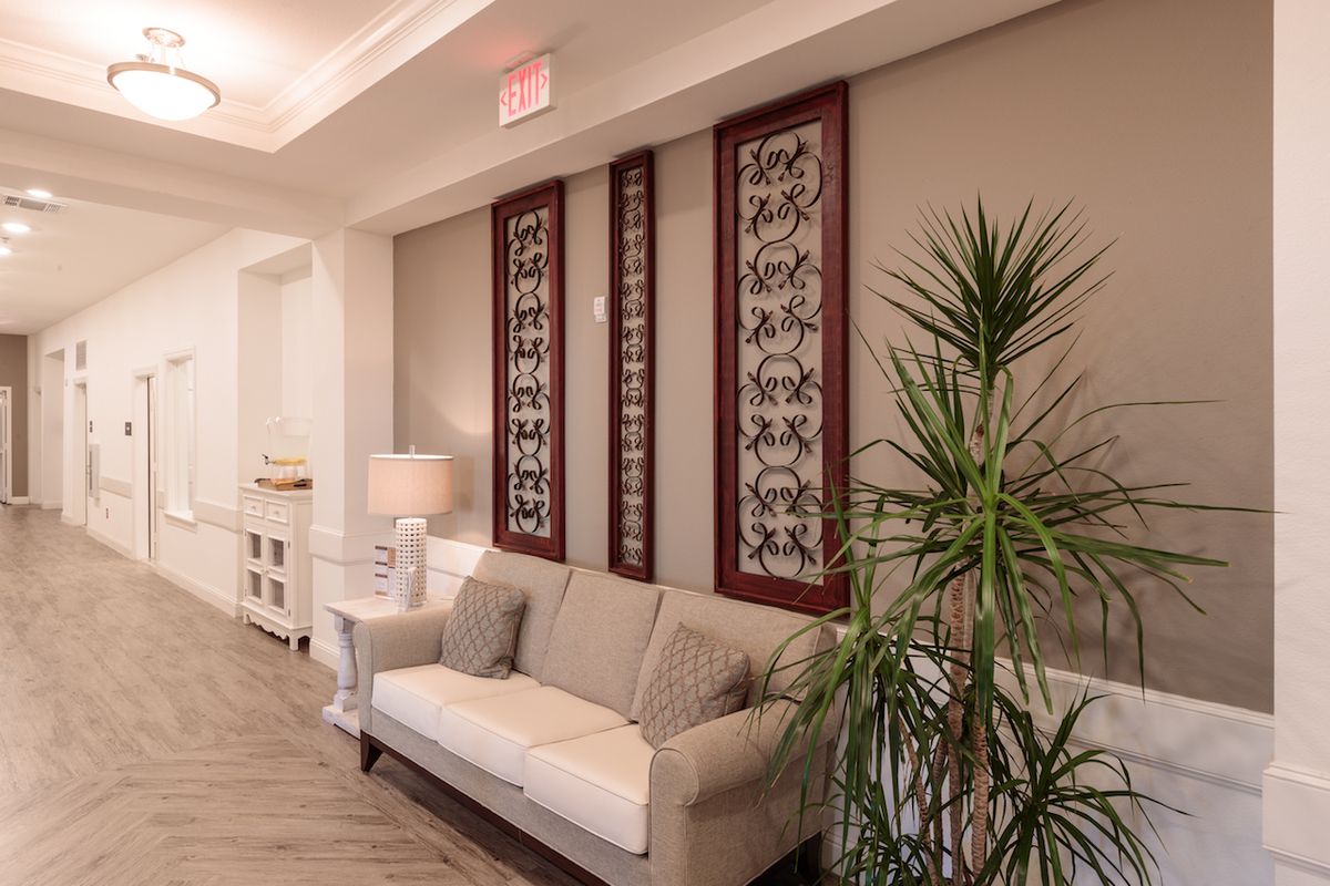 Interior view of The Blake at Colonial Club senior living community featuring modern decor.