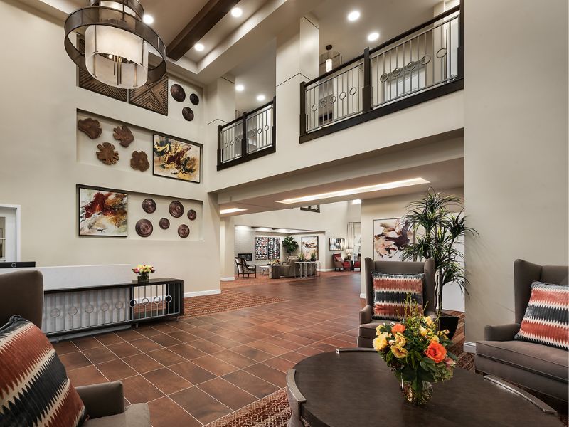 Interior view of Cadence at Rancho Cucamonga senior living community featuring elegant decor.