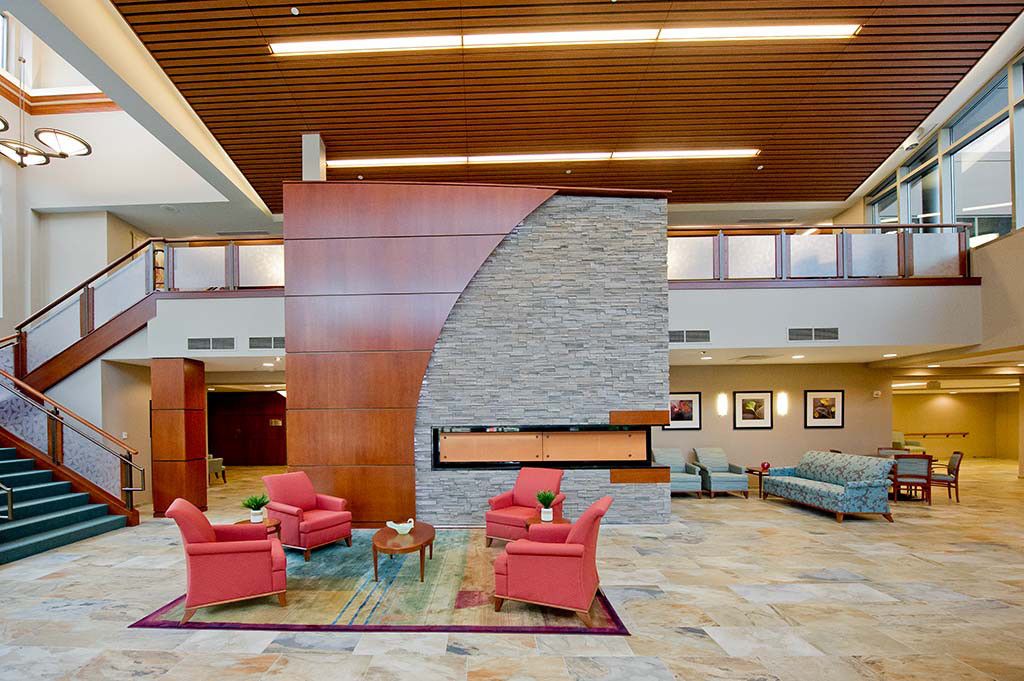 Interior view of Lutheran Home senior living community featuring modern architecture and decor.