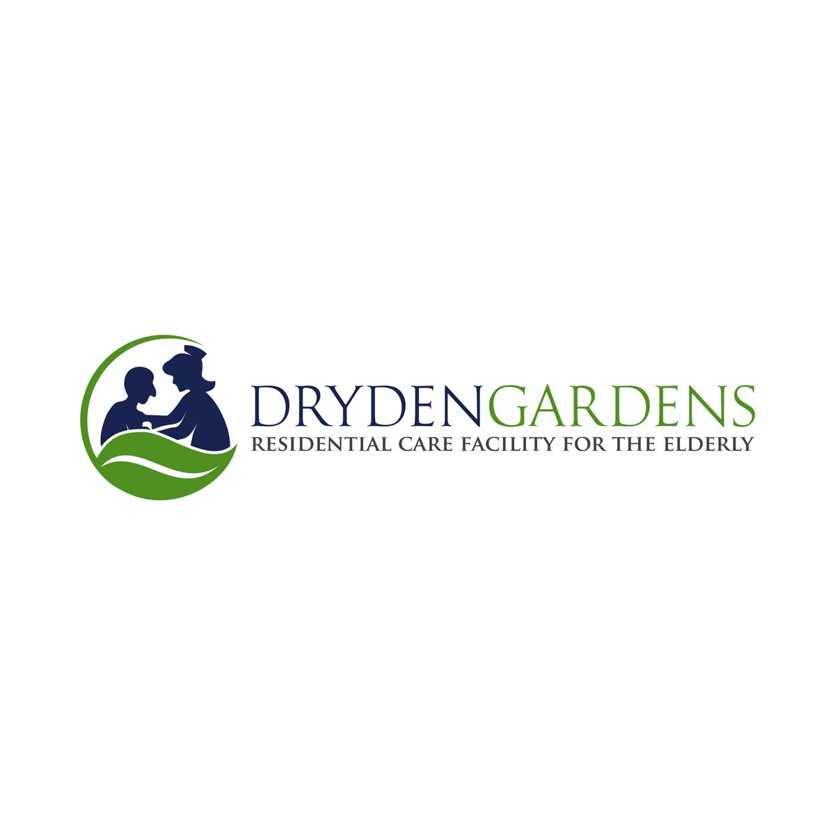 Logo of Dryden Gardens senior living community with a person's head in the design.