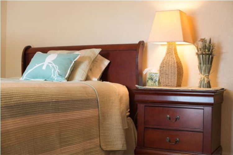 Interior design of a bedroom in Cushion senior living community, Ingleside By The Lake.