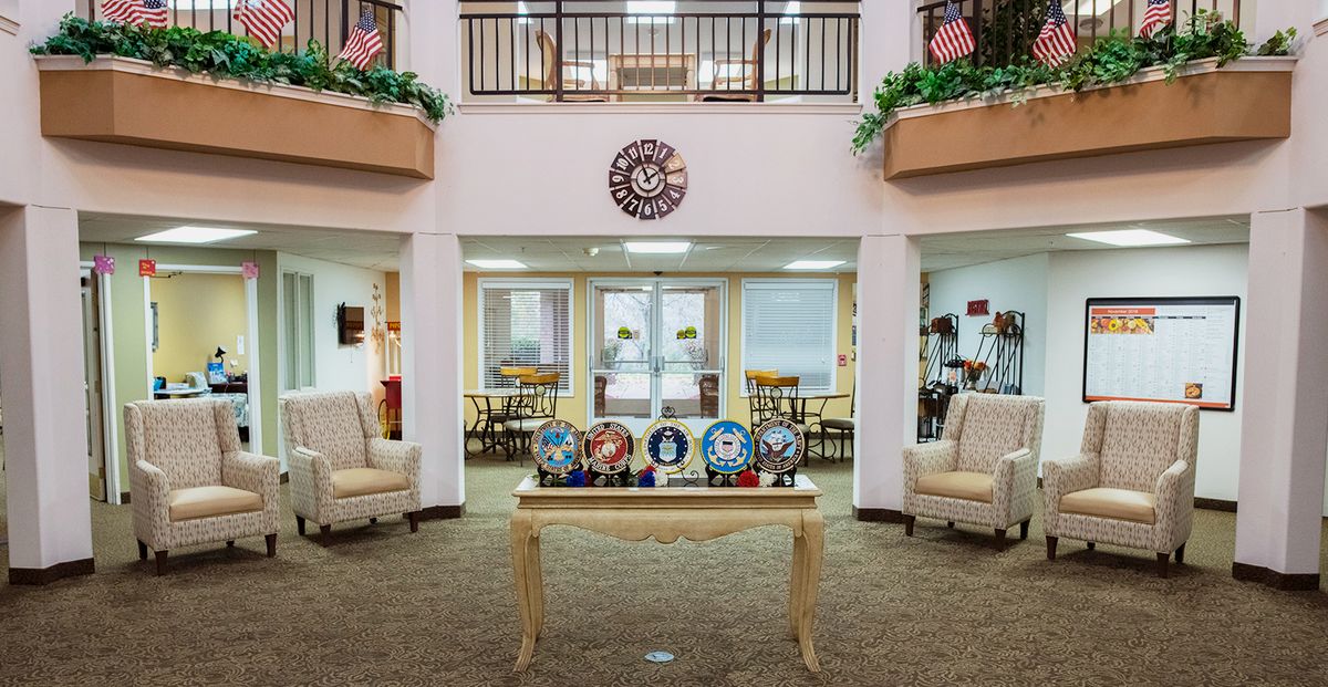 Interior view of Manor at Steeplechase senior living community featuring modern decor.