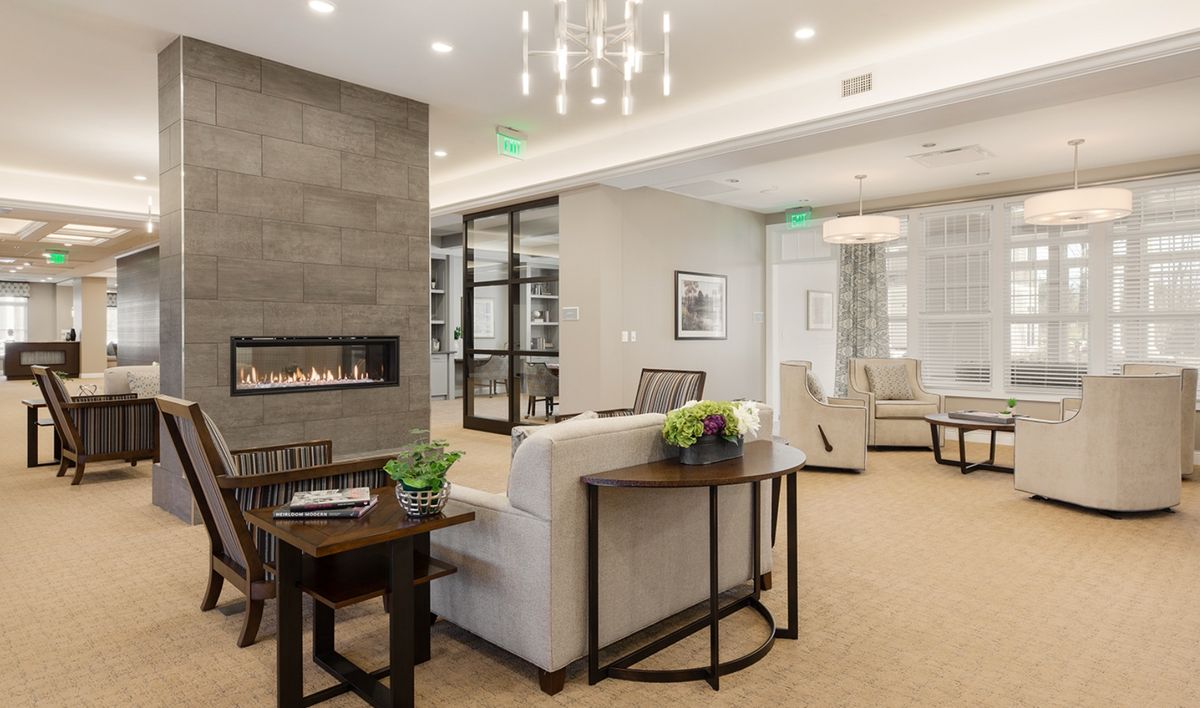 Senior living community interior at The Residence at Selleck's Woods featuring modern decor.