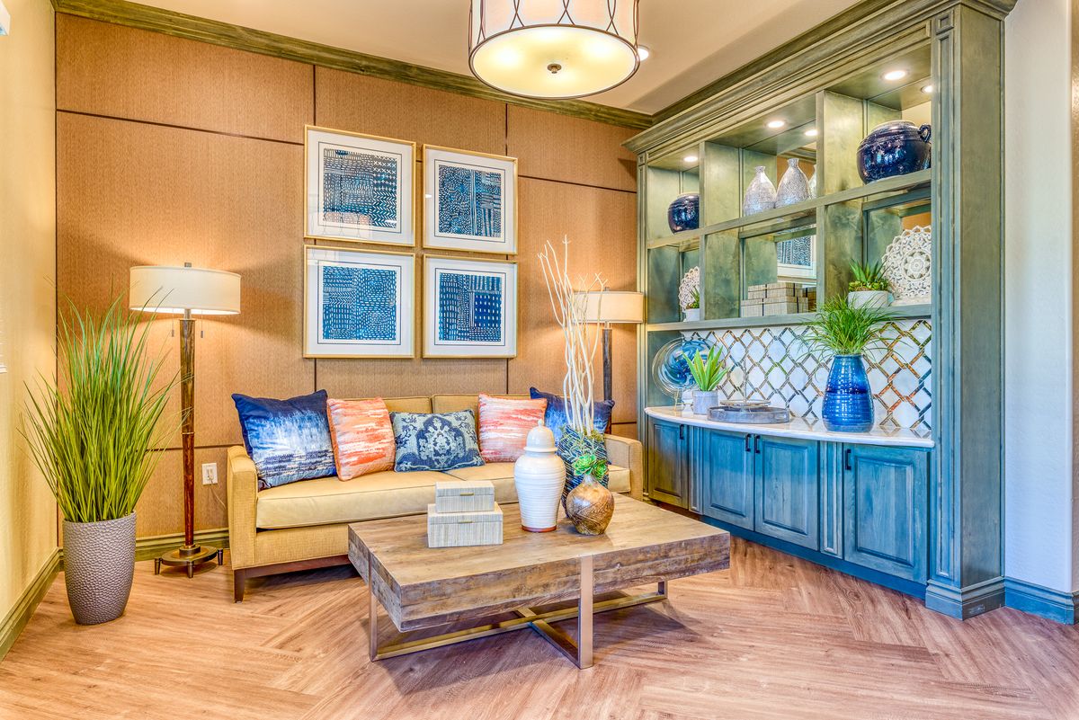 Interior view of Pacifica Senior Living Paradise Valley featuring elegant decor and hardwood flooring.