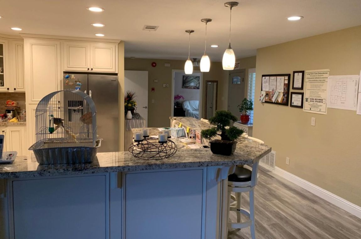 Interior view of Amazing Grace Elder Care kitchen with modern appliances and design.