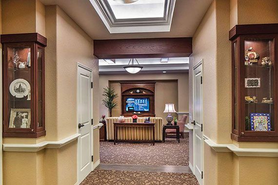 Interior view of Silverado Newport Mesa senior living community featuring modern architecture and design.