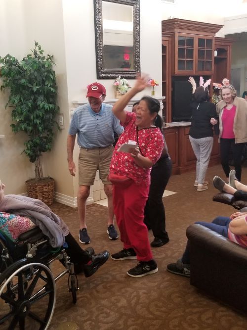 Senior residents at Barton House, a living community, with their personal belongings.