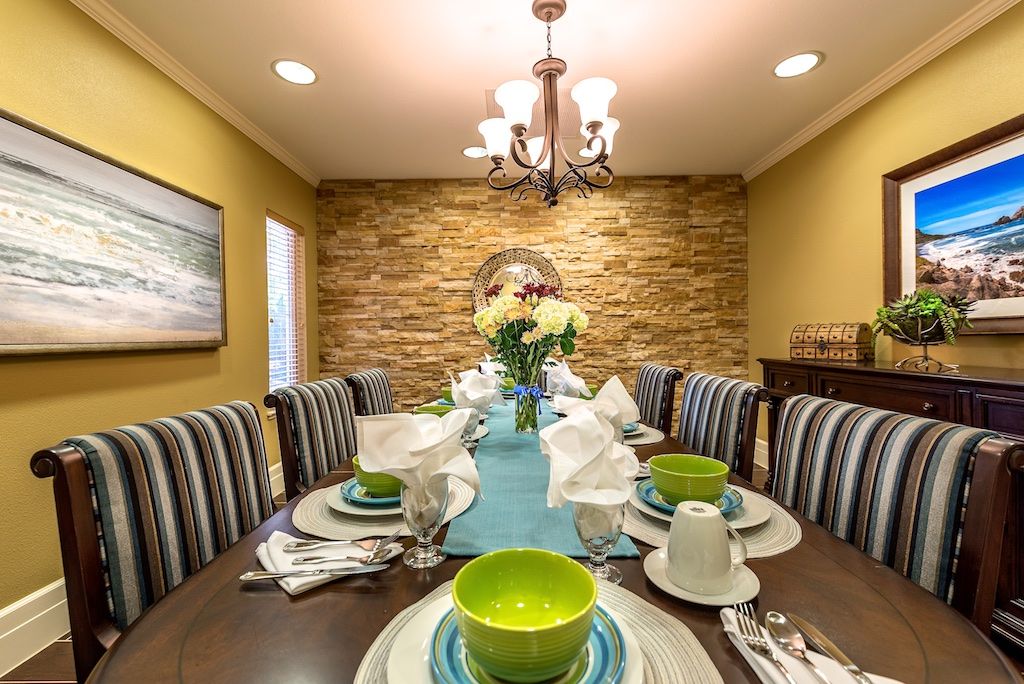 Interior view of Pacifica Senior Living Union City featuring dining room with elegant furniture and decor.