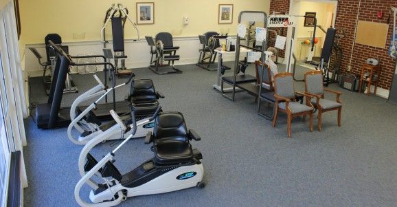 Senior person working out in the gym at Wiley Christian senior living community.
