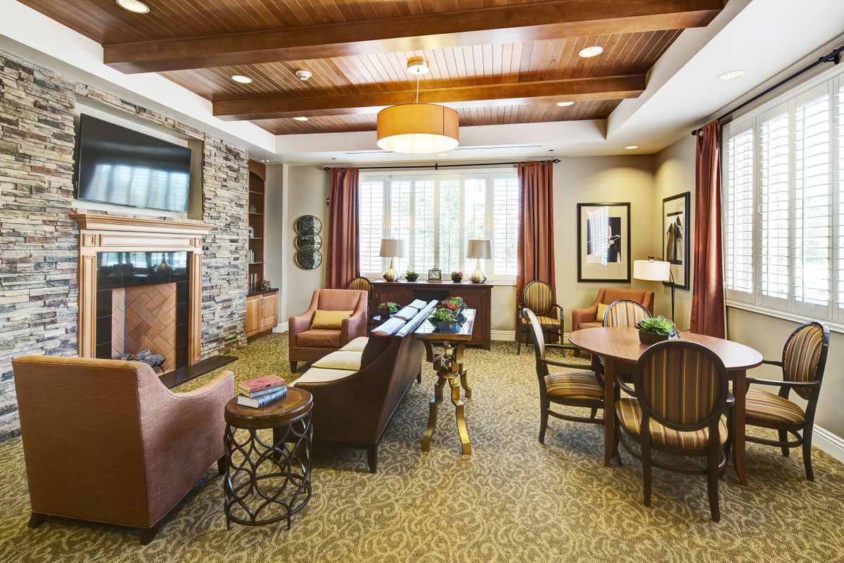 Interior view of Clearwater At South Bay senior living community featuring elegant decor and furniture.