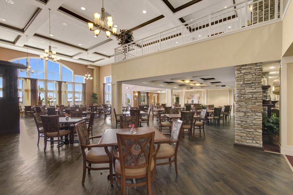 Interior view of The Pines, a Merrill Gardens senior living community, featuring dining area.