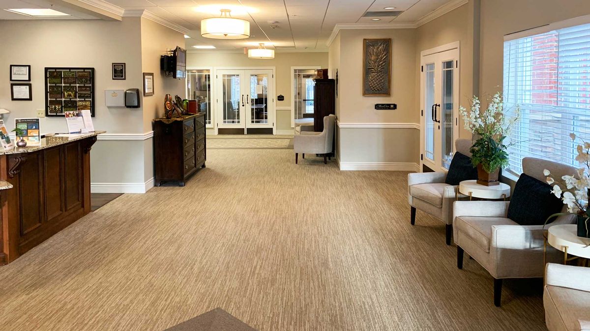 Interior view of Maristone Of Providence senior living community featuring modern decor and electronics.