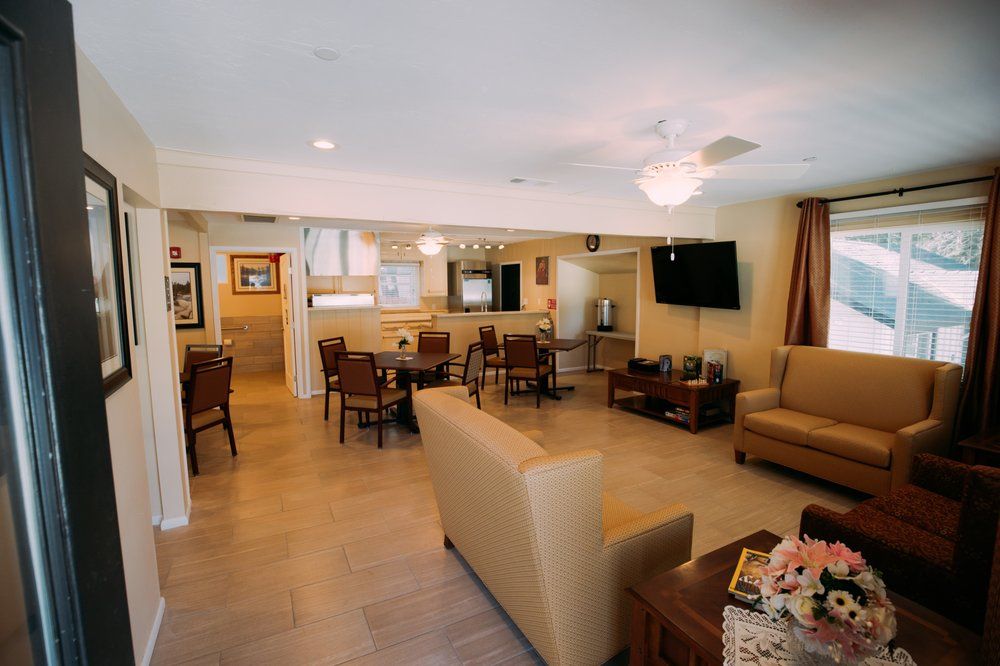 Interior view of Pacific Pines senior living community featuring modern decor and electronics.