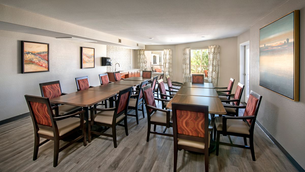 Senior living community interior at The Ranch Estates, Scottsdale featuring dining and classroom spaces.