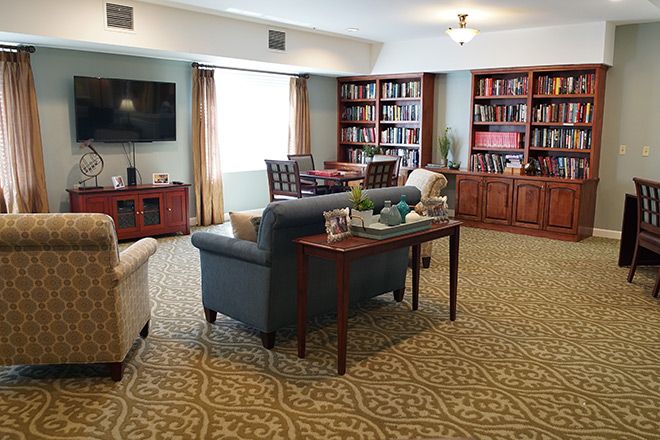 Interior view of Brookdale Emerson senior living community featuring modern decor and amenities.