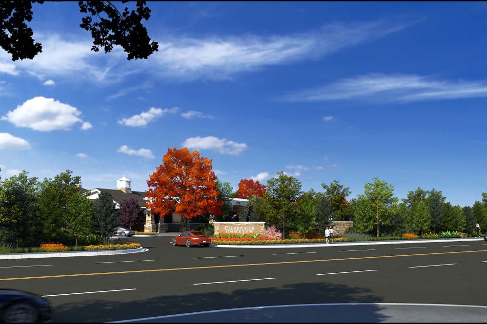 Senior living community in North Tustin, Clearwater with lush greenery and urban scenery.