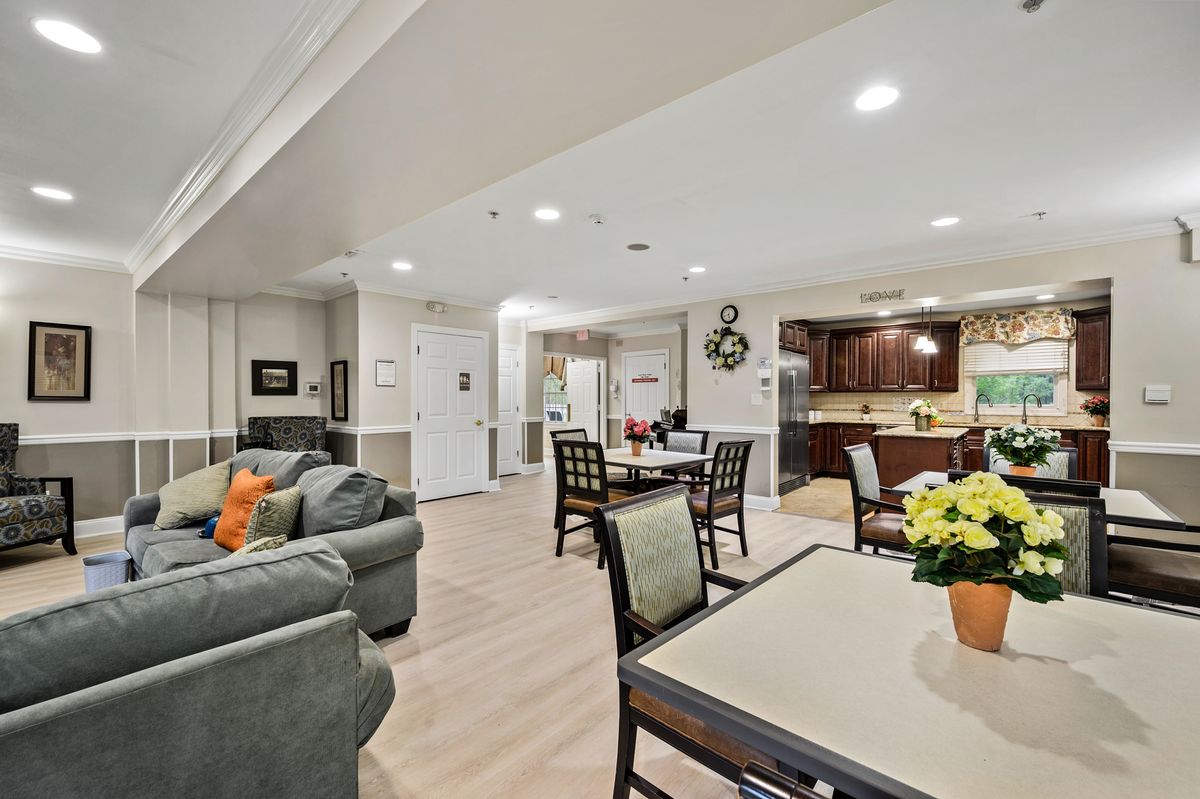 Interior view of Montville's Fox Trail senior living community featuring modern decor and furnishings.