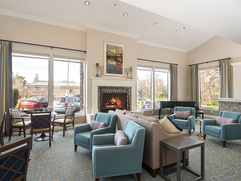 Senior living community interior at The Terraces of Roseville with cozy furniture and decor.