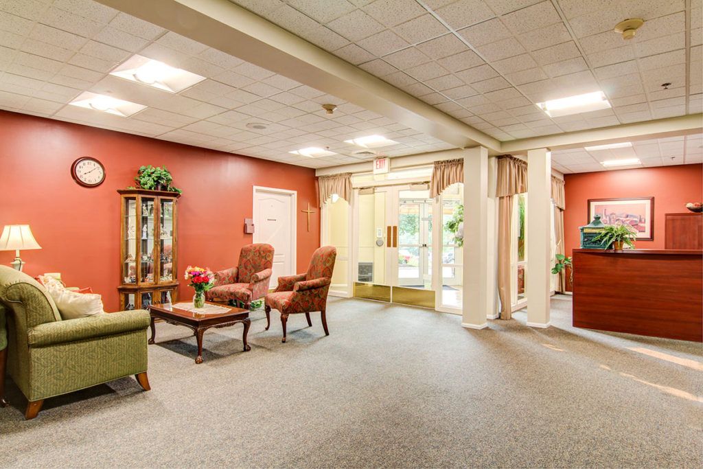 Senior living community interior at Richmond Terrace featuring stylish decor and comfortable furniture.