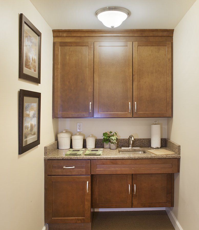 Interior view of Corner senior living community in Montgomery Village, featuring kitchen design.