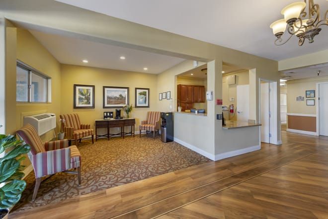 Interior view of Brookdale Valley View senior living community featuring elegant decor and furniture.